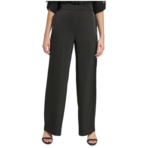 Calvin Klein Womens Satin Pull On Wide Leg Culotte Dress Pants, Black, NWT - Picture 1 of 1